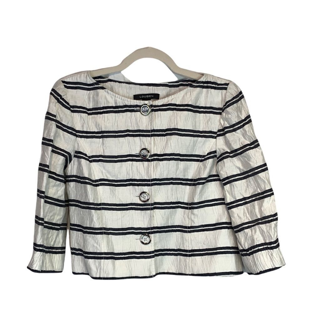 𝅺LOUBEN Linen Blend Striped Cropped Jacket